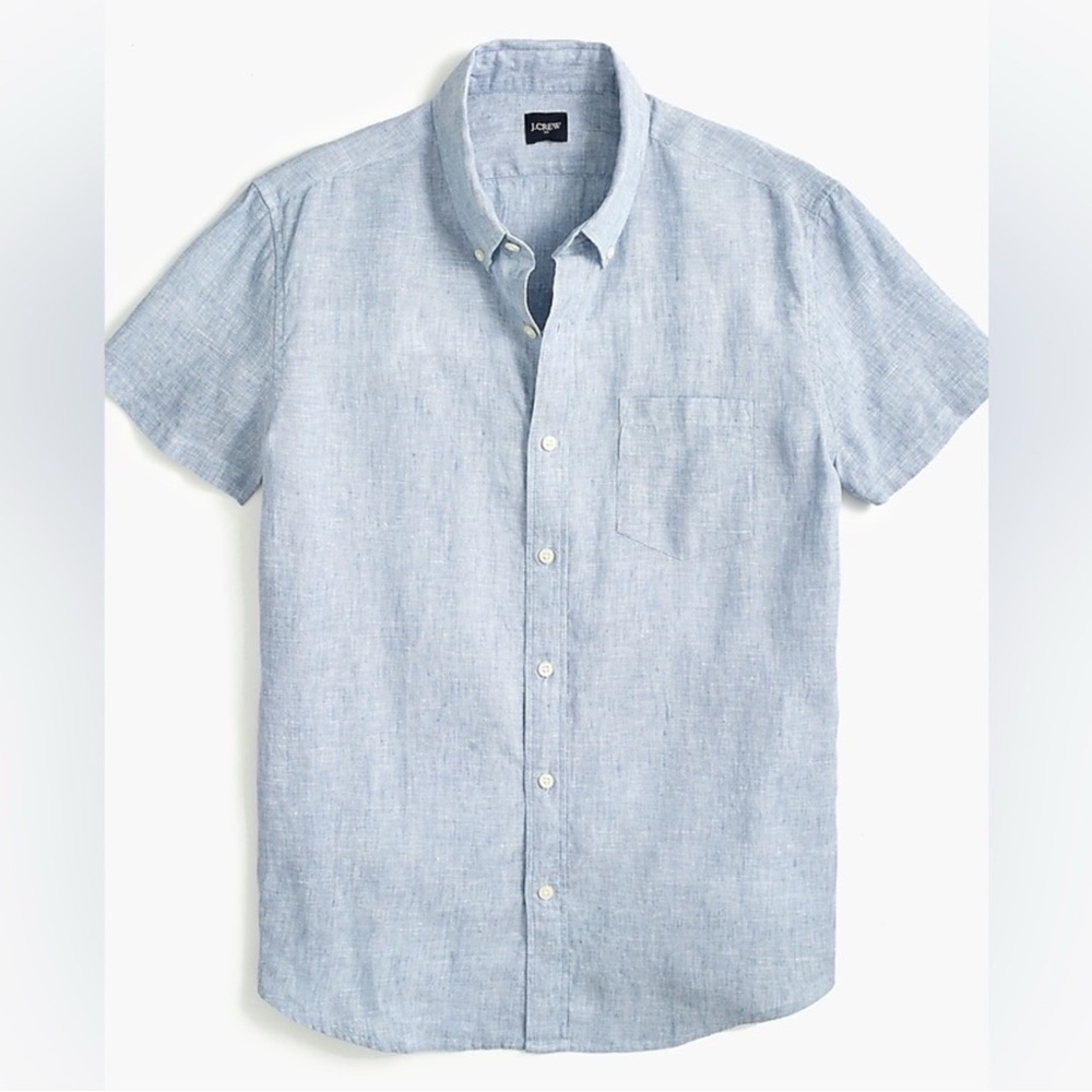 NWT J crew al188 Short-sleeve light blue linen-blend shirt sz XXL missing button
